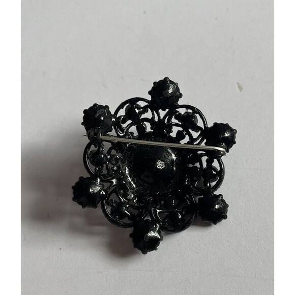 Weiss Aurora Borealis Brooch Cubic Zirconia Rhinestones Black 2" Back Clasp Pin - Picture 3 of 6